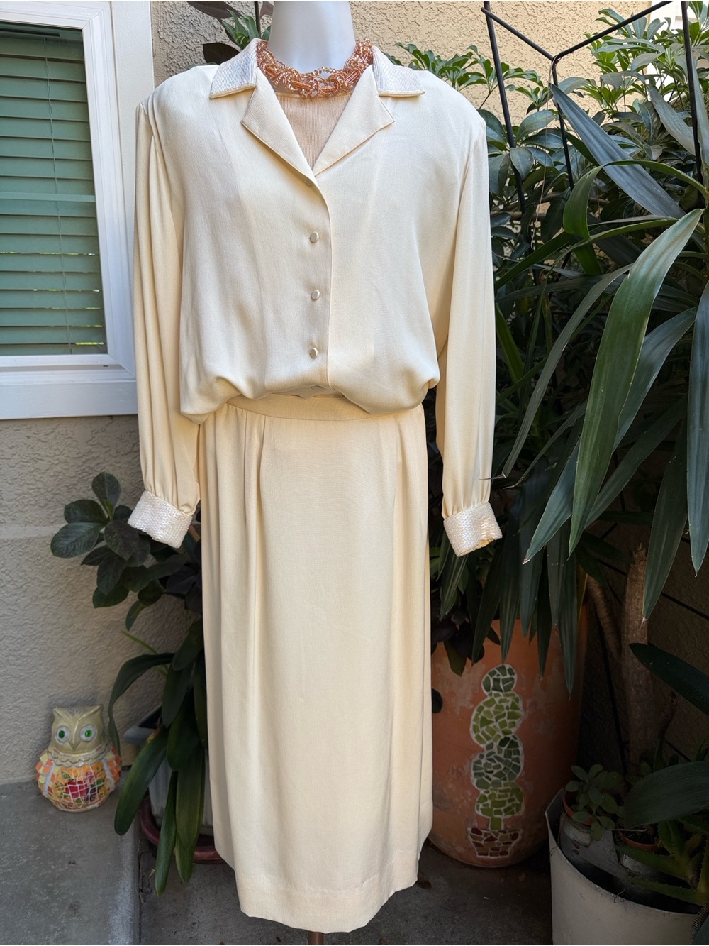 Vintage 80’s Cream Two-Piece Silk Skirt Set
